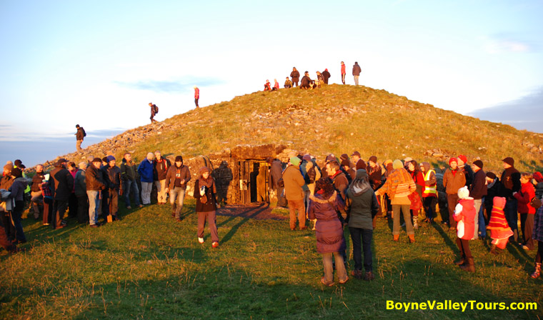 Waiting to enter Loughcrew Caint T to experience the illumination of the chamber.